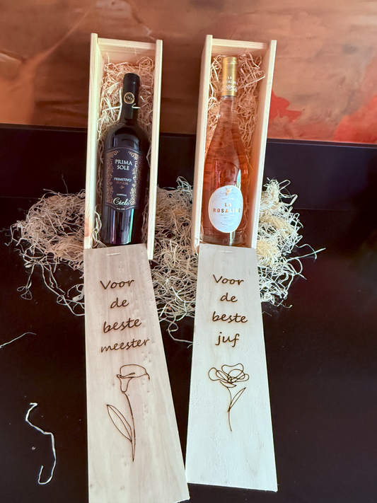 Wijnkistje bedankje voor de juf of meester