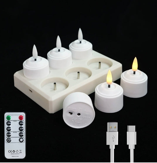 Set van 6 oplaadbare LED kaarsen- theelichtjes