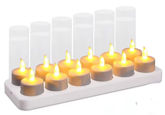 Set van 12 oplaadbare LED kaarsen - theelichtjes