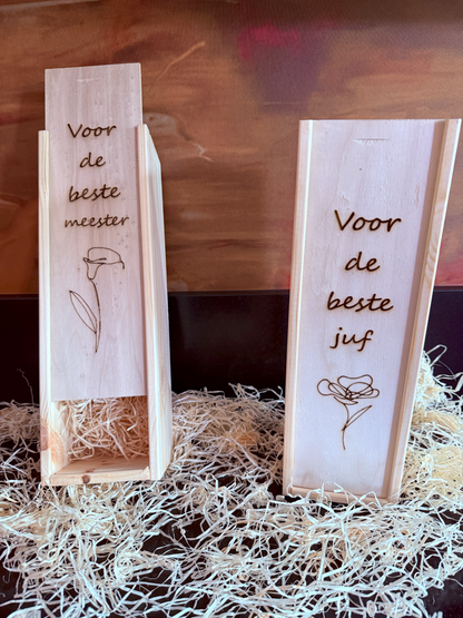 Wijnkistje bedankje voor de juf of meester