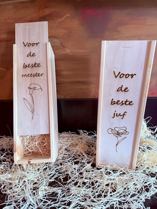 Wijnkistje bedankje voor de juf of meester